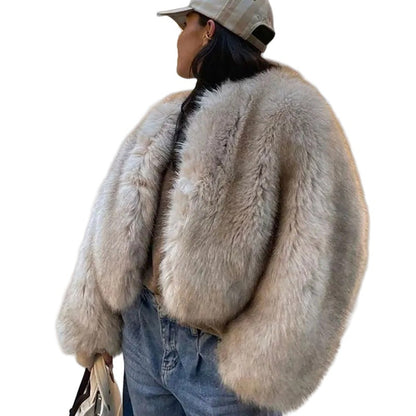 Damen Flauschige Kurzjacke aus Kunstpelz mit voluminösen Ärmeln Merchesia