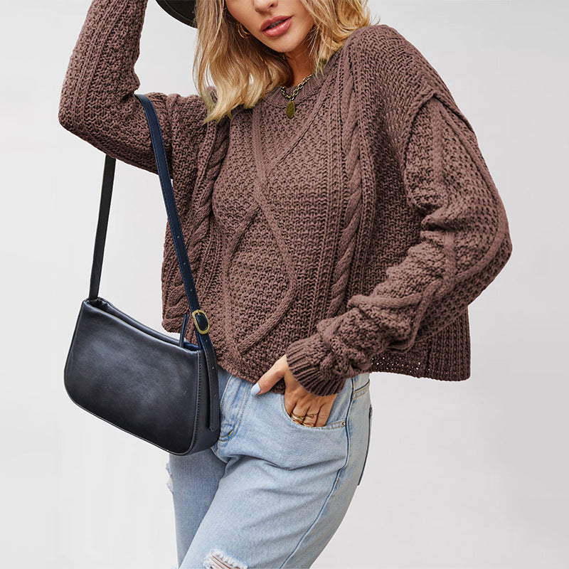 Damen Grobstrickpullover mit strukturiertem Zopfmuster Merchesia