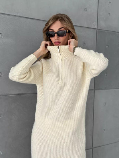 Damen Strickkleid mit hohem Kragen und Reißverschluss Merchesia