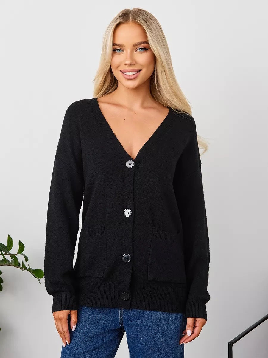 Damen Kuscheliger Cardigan mit V-Ausschnitt und praktischen Taschen Merchesia