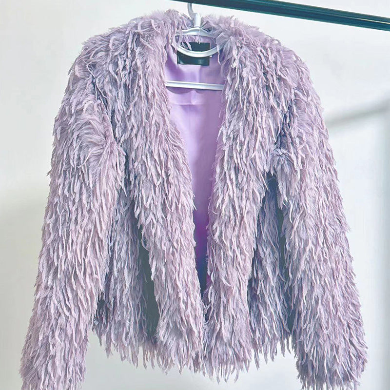 Damen Flauschige Kurzjacke aus Kunstpelz mit tiefem Schnitt Merchesia