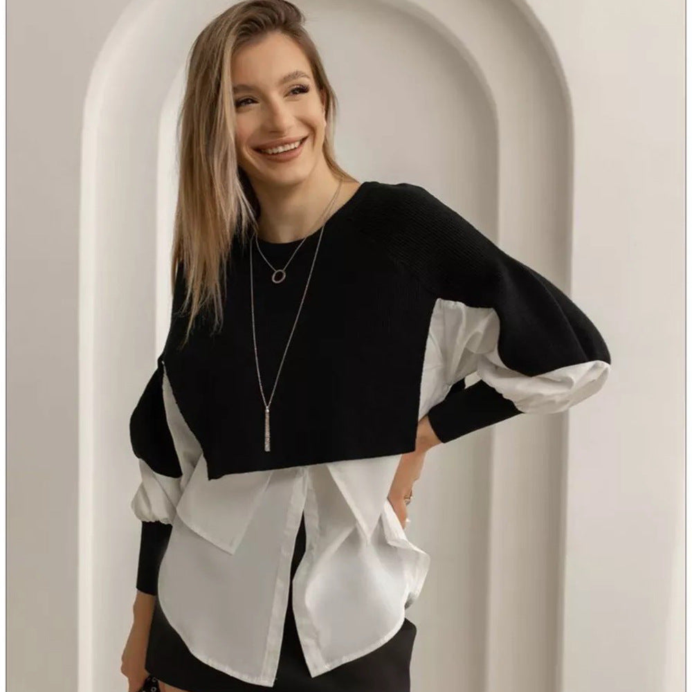 Damen modischer cropped Pullover mit innovativen Layering-Details Merchesia