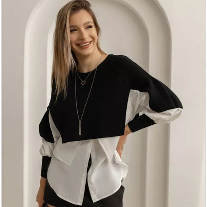 Damen modischer cropped Pullover mit innovativen Layering-Details Merchesia