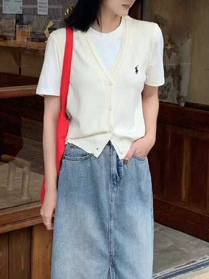 Damen Strickweste mit V-Ausschnitt Merchesia