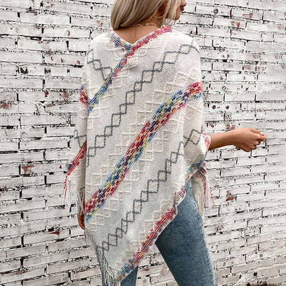 Damen modischer Wickelpullover mit fransigem Saum und einzigartigem Muster Merchesia