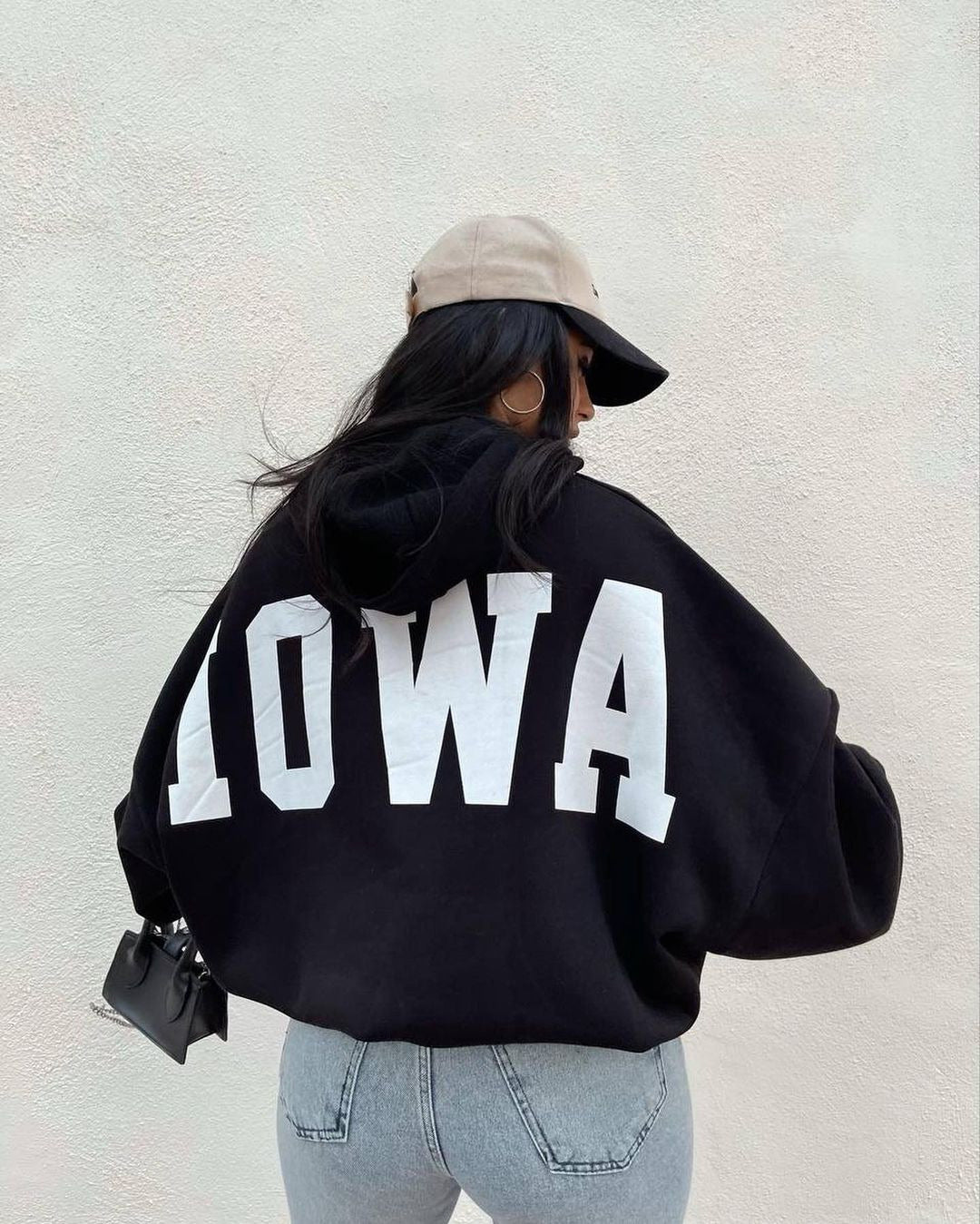 Damen Oversized Kapuzenpullover mit auffälligem Schriftzug Merchesia