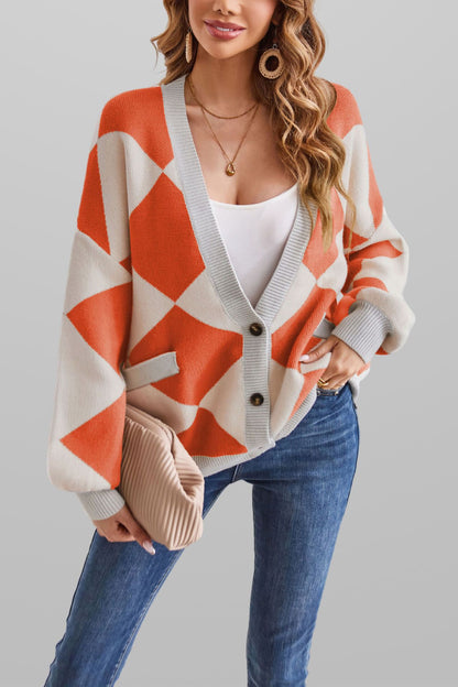 Damen kreativer Strickcardigan mit geometrischem Muster Merchesia