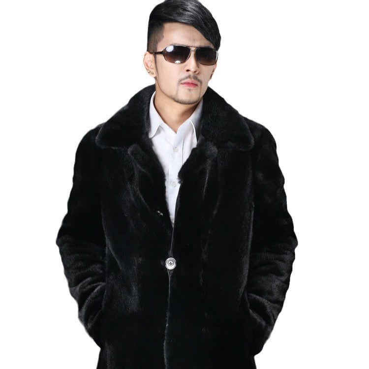 Herren Eleganter Kunstpelzmantel mit tiefem Kragen Merchesia