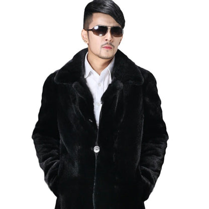Herren Eleganter Kunstpelzmantel mit tiefem Kragen Merchesia