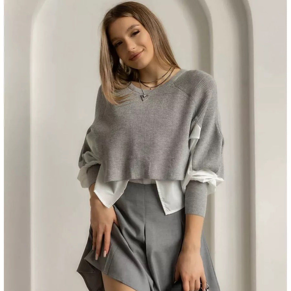 Damen modischer cropped Pullover mit innovativen Layering-Details Merchesia