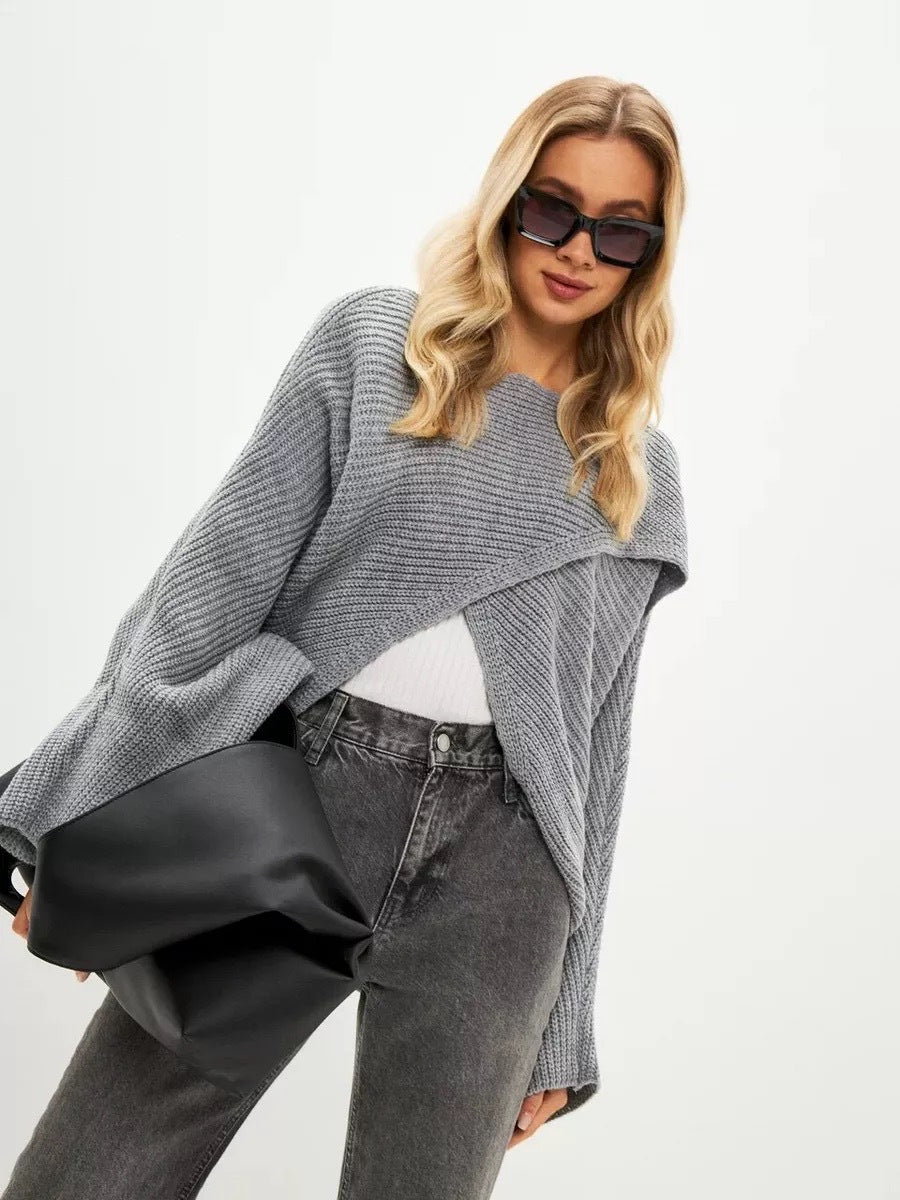 Damen Modischer cropped Strickpullover mit innovativem Schnitt Merchesia