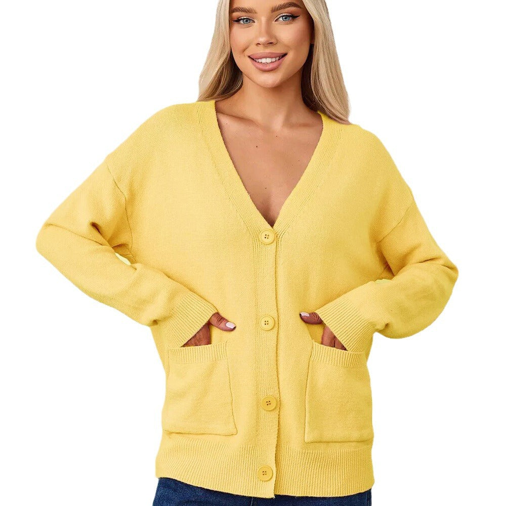 Damen Kuscheliger Cardigan mit V-Ausschnitt und praktischen Taschen Merchesia