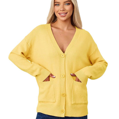 Damen Kuscheliger Cardigan mit V-Ausschnitt und praktischen Taschen Merchesia