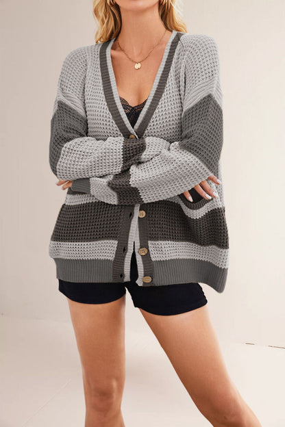 Damen lässige Strickjacke mit tiefem V-Ausschnitt und Taschen Merchesia