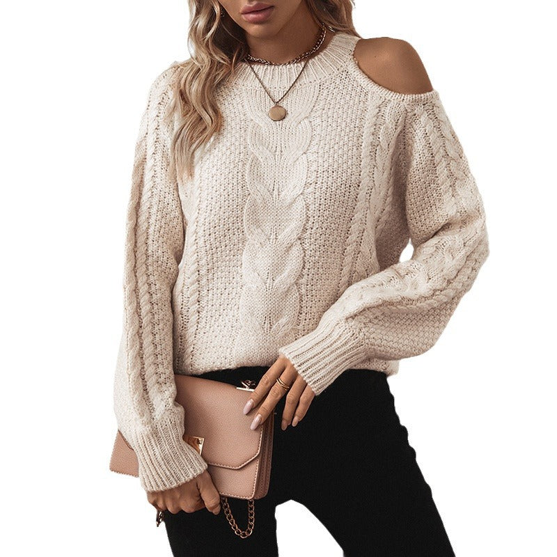 Damen Grobstrickpullover mit eleganter Struktur und modischen Puffärmeln Merchesia
