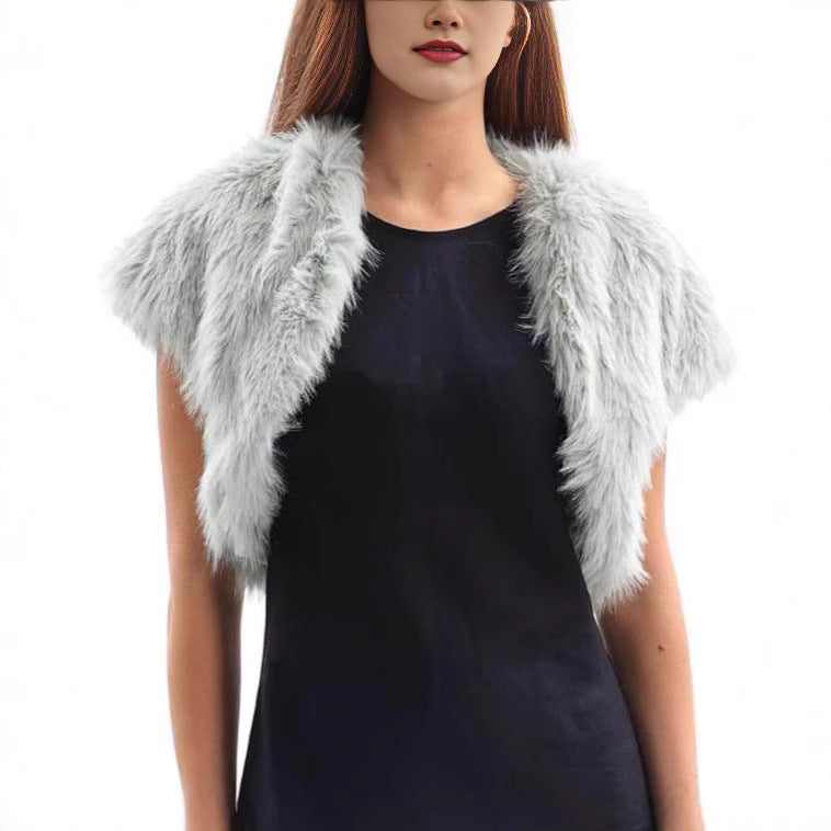 Damen Flauschige Kunstpelzweste im offenen Design Merchesia