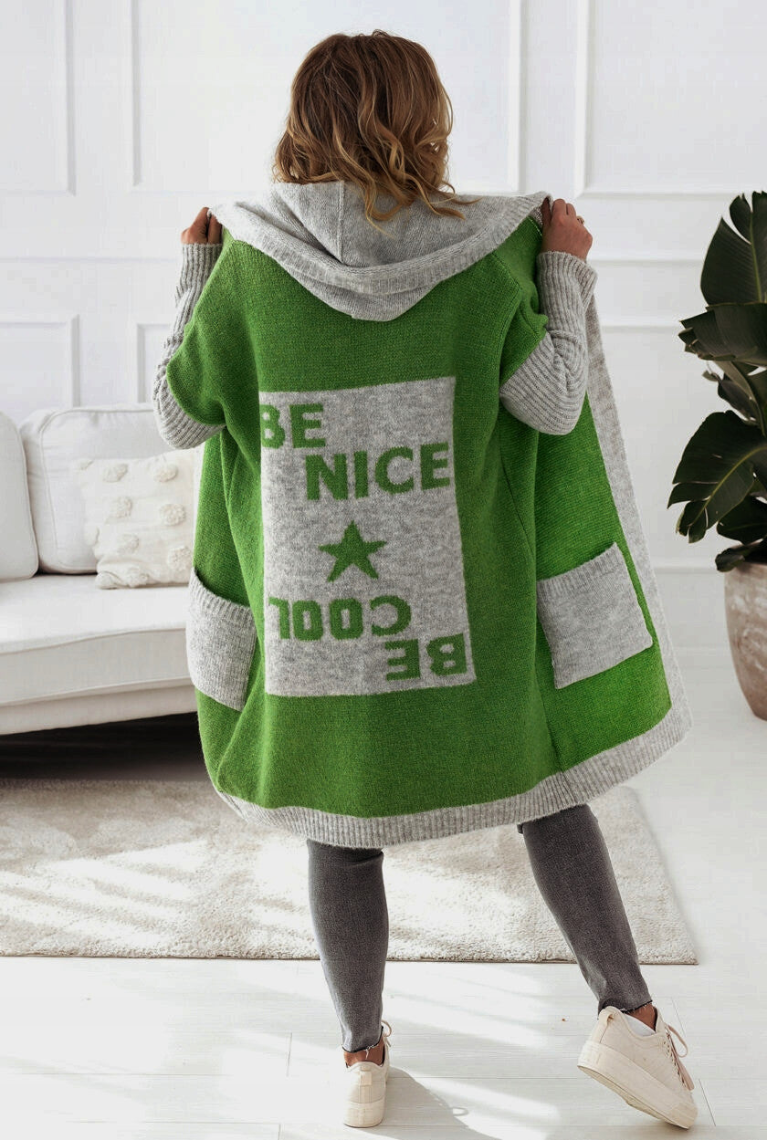 Damen Strickmantel mit Kapuze und modischem Farbblockdesign Merchesia