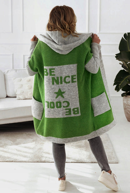 Damen Strickmantel mit Kapuze und modischem Farbblockdesign Merchesia