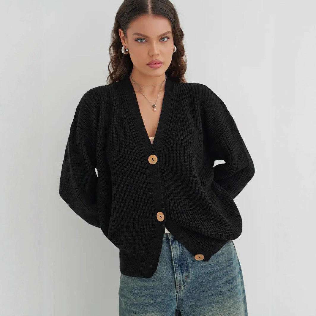 Damen lässige Strickjacke mit praktischen Knopfdetails und OHNE Einschränkung Merchesia