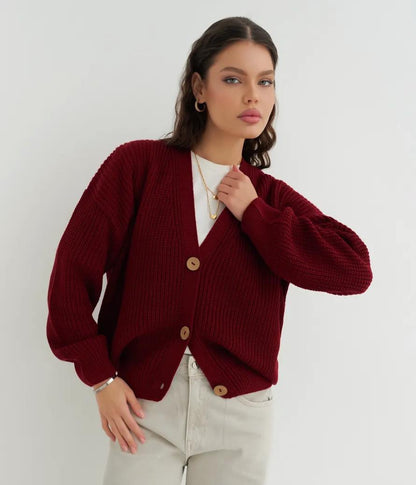 Damen lässige Strickjacke mit praktischen Knopfdetails und OHNE Einschränkung Merchesia