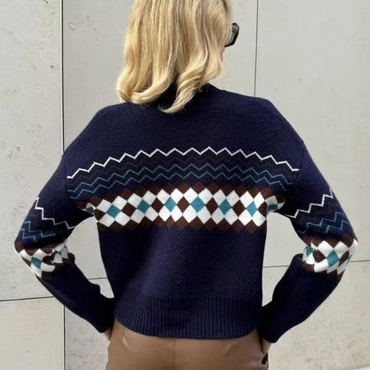 Damen Modischer Strickcardigan mit einzigartigem Karomuster und Knopfdetails Merchesia