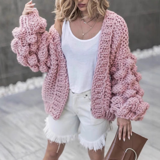 Damen Grob gestrickte Oversized-Jacke mit hohem Kragen und Kapuzendesign Merchesia