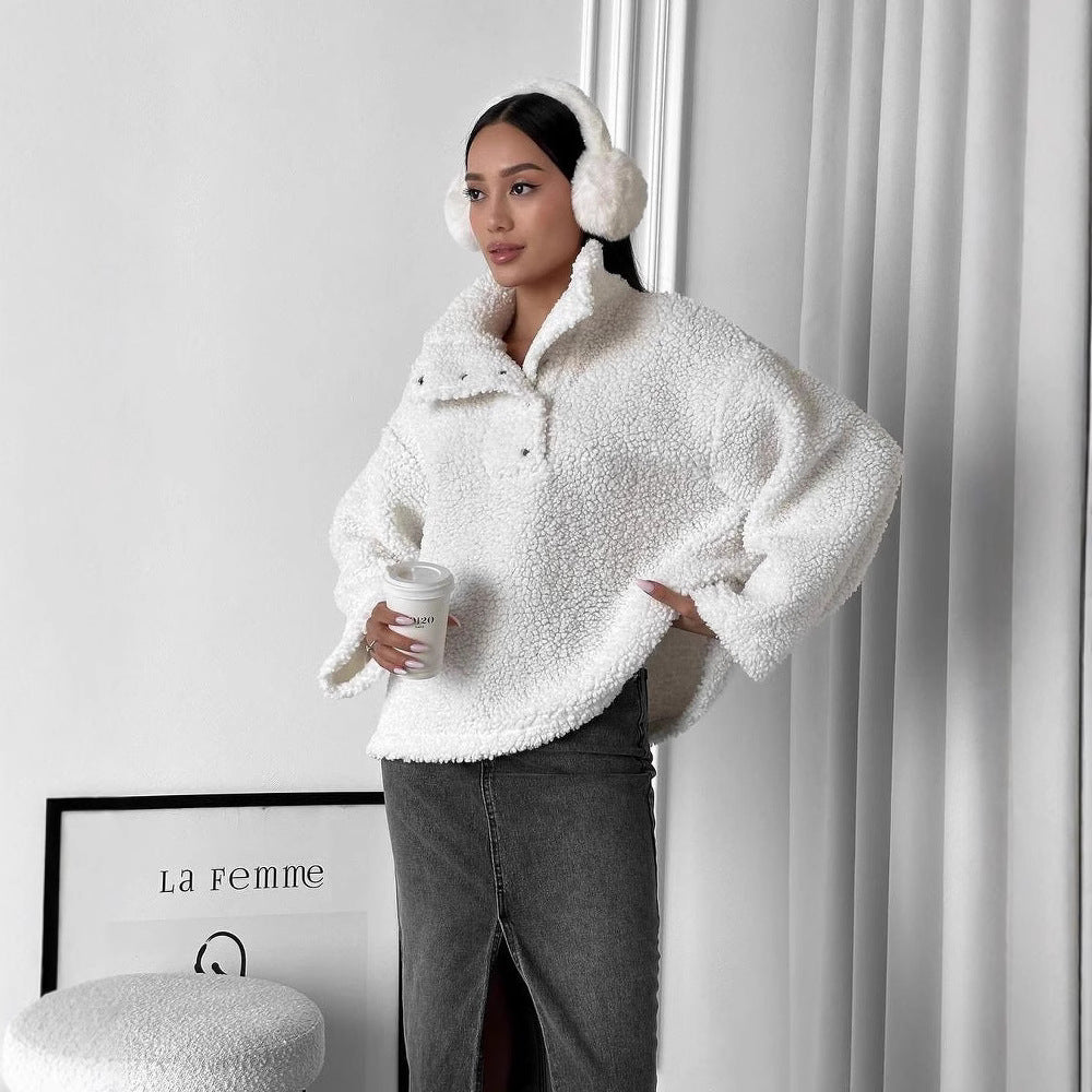 Damen Kuscheliger Fleece-Pullover im Casual-Style Merchesia