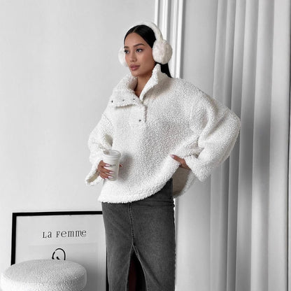 Damen Kuscheliger Fleece-Pullover im Casual-Style Merchesia