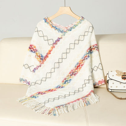 Damen modischer Wickelpullover mit fransigem Saum und einzigartigem Muster Merchesia