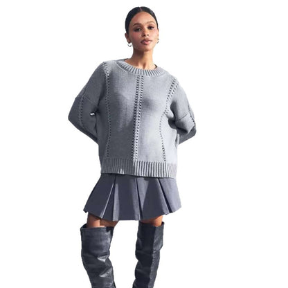 Damen lässiger Strickpullover mit luftigen Designelementen und überschnittenen Schultern Merchesia