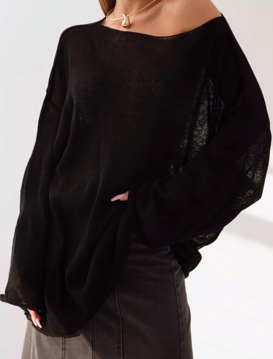 Damen luftige Strickbluse mit offenen Schultern und weiten Ärmeln Merchesia