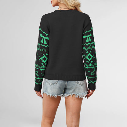 Damen Weihnachtsstrickpullover mit festlichem Muster und weitem Schnitt Merchesia