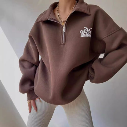 Damen Hoodie-Pullover mit hohem Kragen und Reißverschluss Merchesia