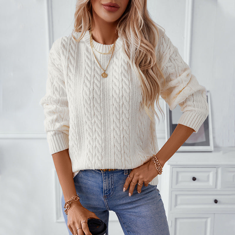 Damen Strickpullover mit Zopfmuster und hohen Bündchen Merchesia