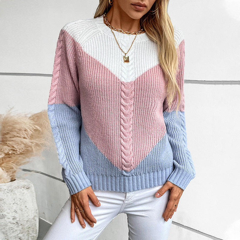 Damen modischer Strickpullover mit geometrischem Muster und Zopfrippen Merchesia