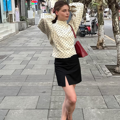 Damen figurbetonte Bluse mit punktuellem Muster Merchesia