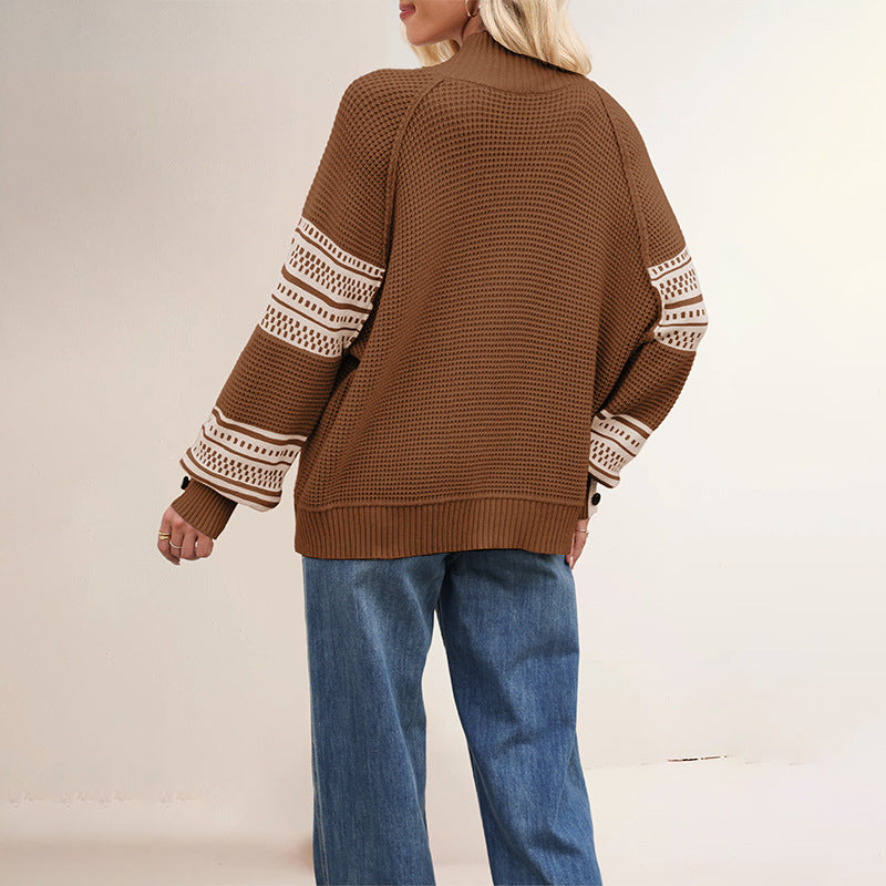 Damen Strickpullover mit modernem Strukturdesign und Knopfdetails Merchesia