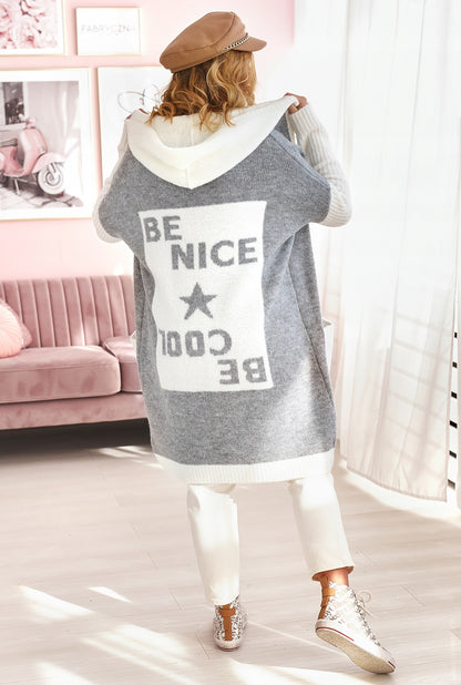 Damen Strickmantel mit Kapuze und modischem Farbblockdesign Merchesia