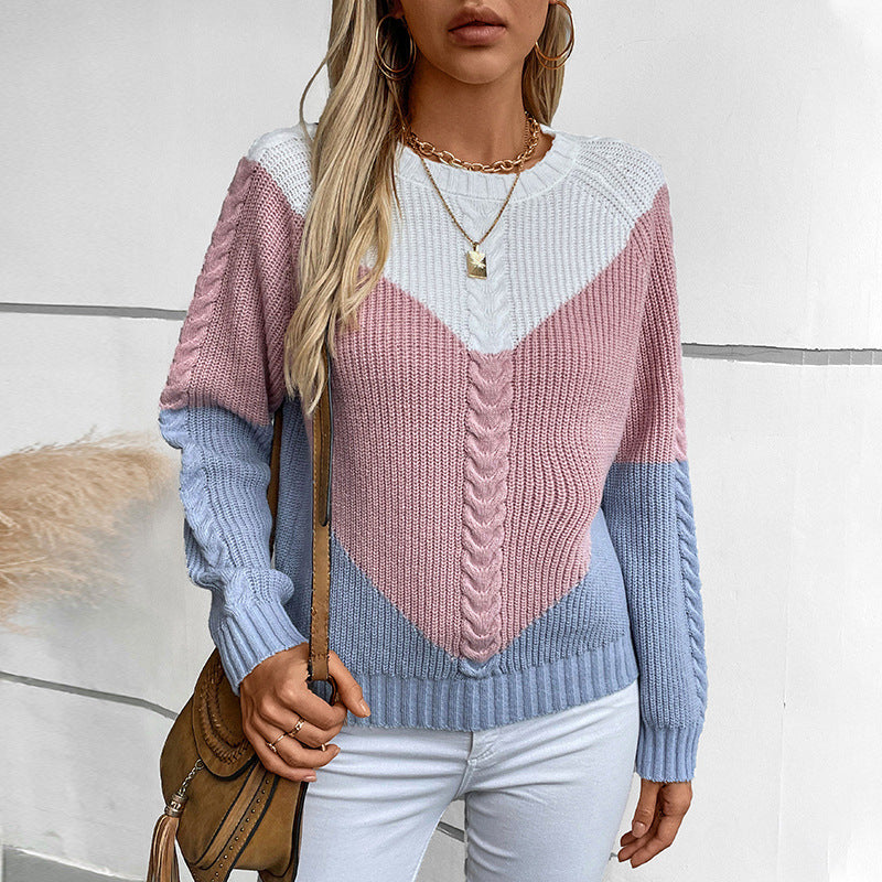 Damen modischer Strickpullover mit geometrischem Muster und Zopfrippen Merchesia