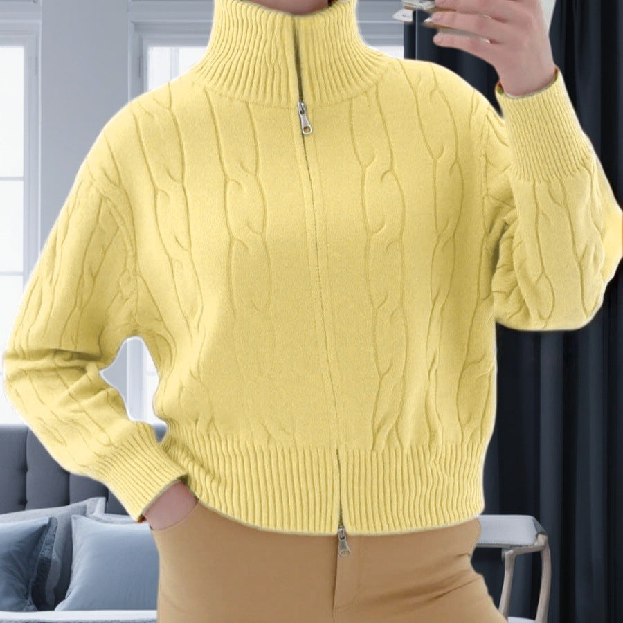 Damen Strickpullover mit hohem Kragen und Zipper Merchesia