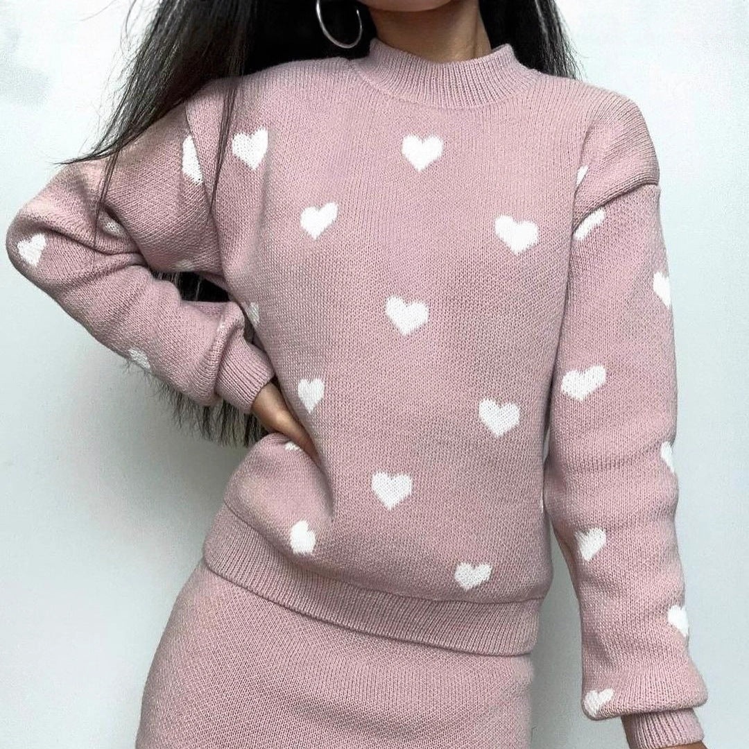 Damen Gemusterter Pullover mit Herzmotiven Merchesia