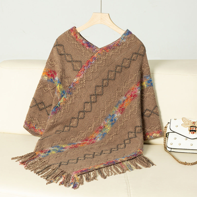 Damen modischer Wickelpullover mit fransigem Saum und einzigartigem Muster Merchesia