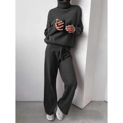 Merche - Zweiteiliges Set - Solide weiße Lounge Wear Rollkragenpullover - Winter