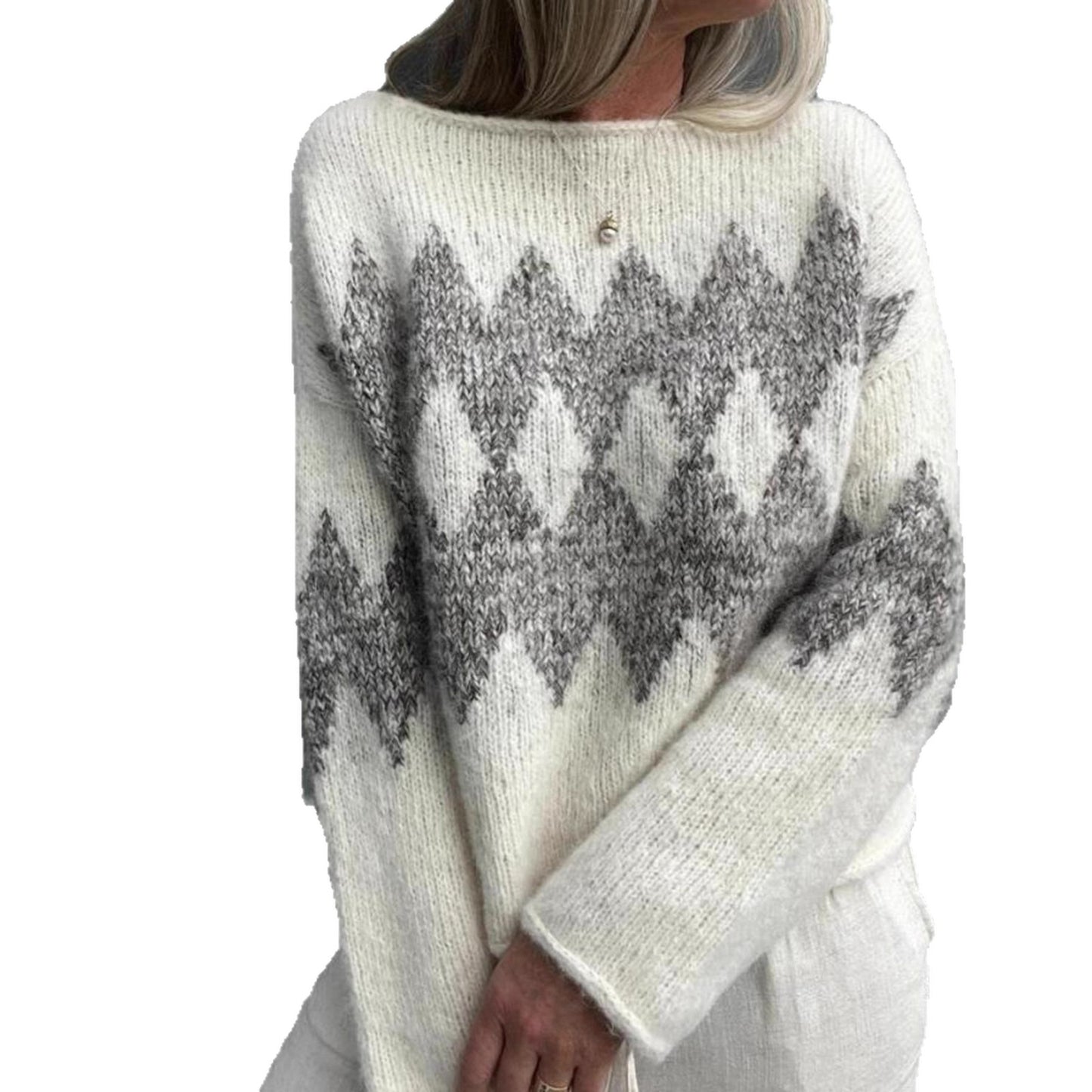 Damen Strickpullover mit modernem Wellenmuster und angenehmer Passform Merchesia