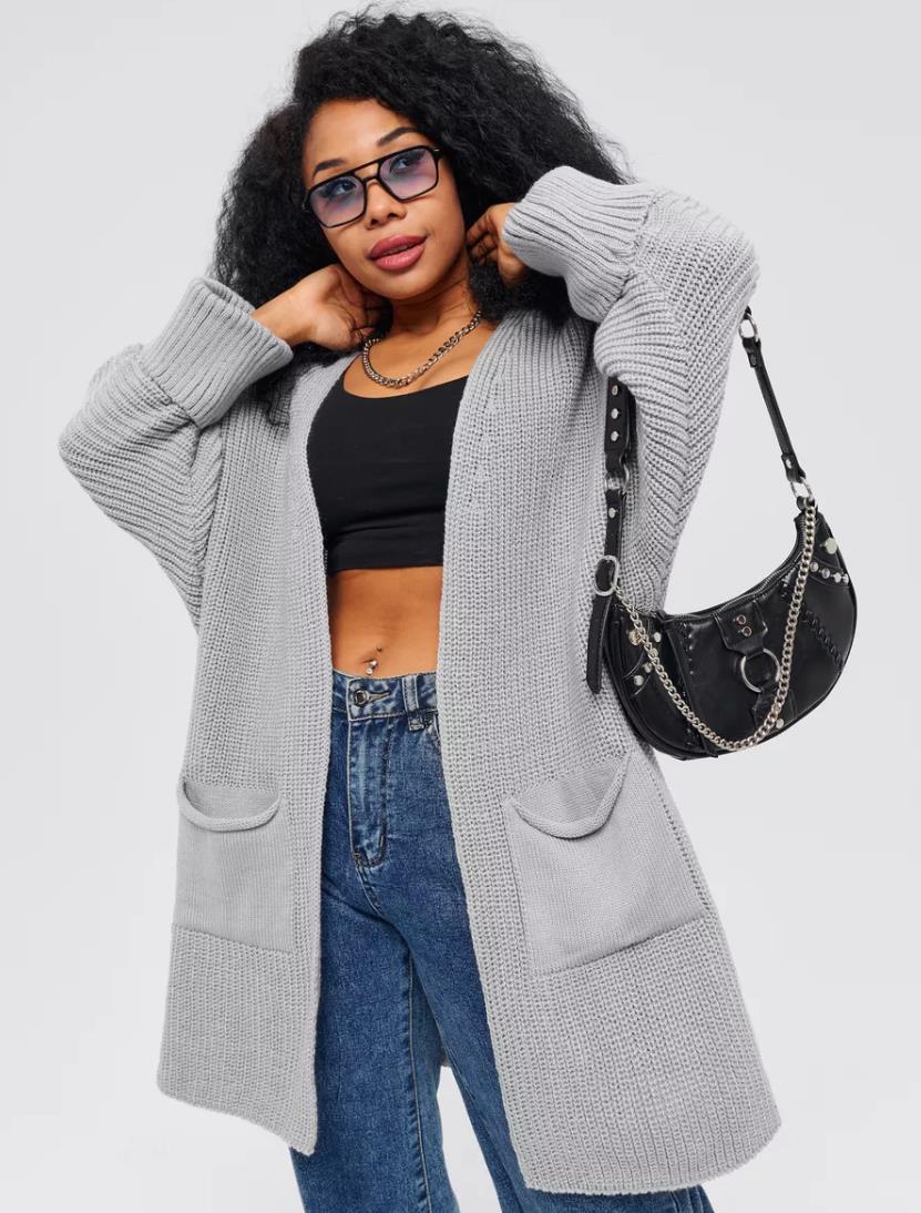 Damen Oversized Strickjacke mit großen Taschen und bequemen Rippenärmeln Merchesia