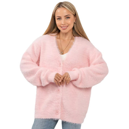 Damen Flauschige Strickjacke mit offenem Design und weichen Ärmeln Merchesia