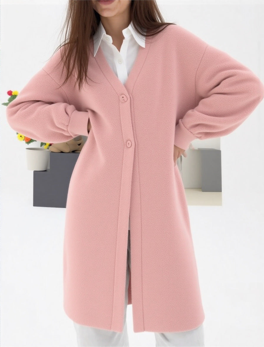 Damen gemütlicher Strickcardigan mit V-Ausschnitt und modischem Knopfverschluss Merchesia