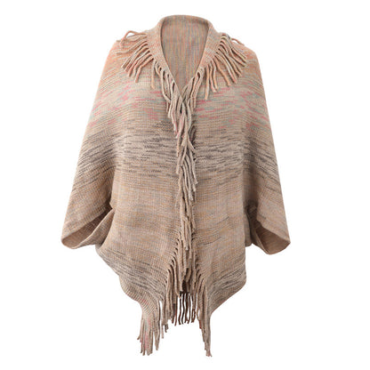 Damen modischer Poncho mit fransigem Saum und strukturiertem Design Merchesia