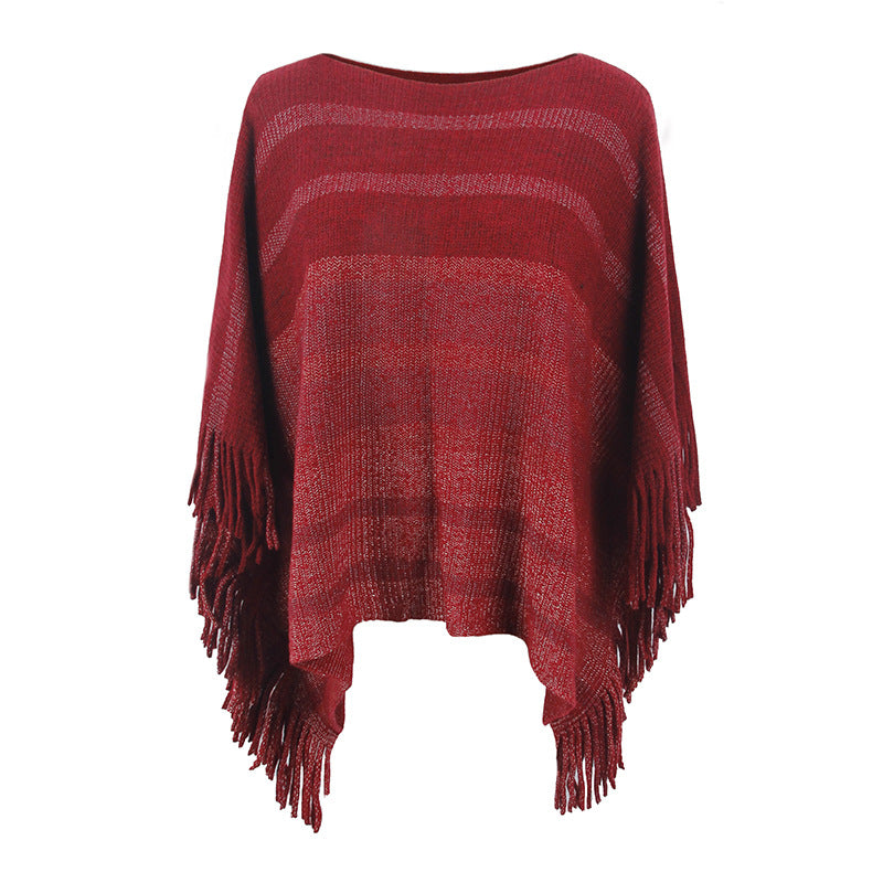 Damen eleganter Poncho mit strukturiertem Design und fransigen Details Merchesia
