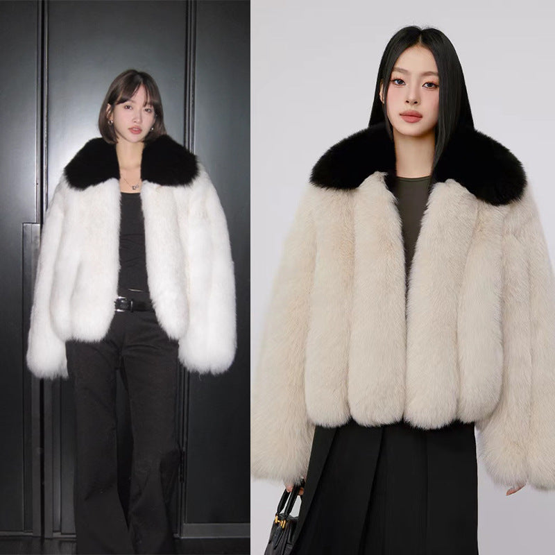 Damen Luxuriöse und voluminöse Kunstfelljacke mit Kragen Merchesia